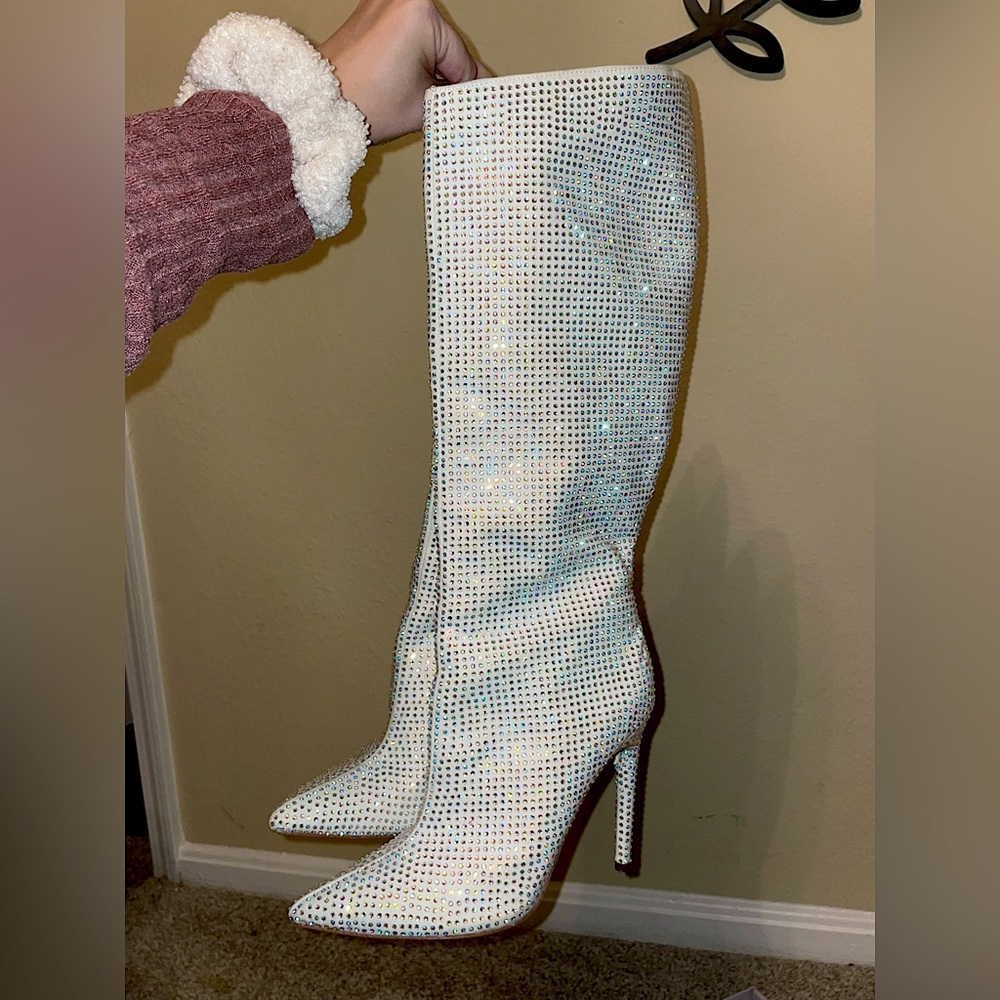Jennifer Lopez Winter White Rhinestone Boots